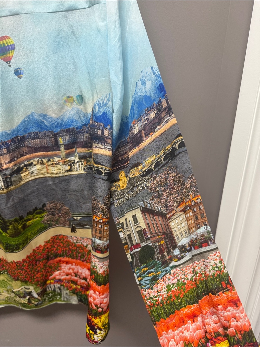 Alice + Olivia Scenic Eiffel Tower Button-Up Blouse - Blue, Red, Green - Picture 3 of 7